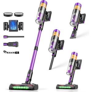 Cordless Vacuum Cleaner, 650W 48KPa Vacuum Cleaners for Home, Self-Standing Stick Vacuums with LED Display, Anti-Tangle, Lightweight, Stick Vacuum Rechargeable for Pet Hair Carpet Floor (Purple)