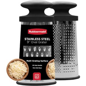 Rubbermaid Stainless Steel Cheese Grater - 9.5" Oval Handheld Box Grater with EZ Grip Handle - Multi-Surface Food & Cheese Shredder | Zester & Graters for Kitchen - Dishwasher Safe, Black