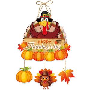 Happy Thanksgiving Turkey Door Hanging for Front Porch, Autumn Farmhouse Hanging Sign for Fall, Harvest & Holiday Decorations - Made of Thick Cardstock