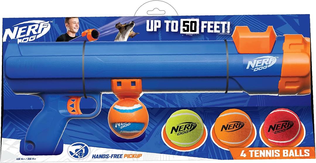 Nerf Dog Tennis Ball Blaster Dog Toy (20 Inch Large Blaster with 4 Balls)