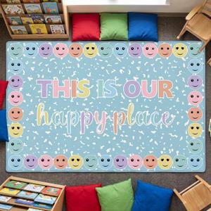 Nuanchu 5' X 7'6" Pastel Laugh Face Classroom Rug, Vibrant
