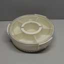 Divided Rotating Serving Tray with Lid and Handle, Portable Snackle Box for Fruits Snacks Veggie Charcuterie, Clear Lazy Susan Organizer and Fridge Storage Container for Adults Child (1PCS,12" L (White)