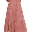 MEROKEETY Women's Summer 2026 Casual Midi Dress Flutter Sleeve V Neck Smocked Tiered Beach Vacation Dresses (Large, Dusty Pink)