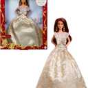 Barbie Holiday Barbie Long Hair Signature BLACK Dress-up Doll and House, Pretend Play, For Ages 6 and Up, Gold JBH97