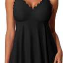 Summer Mae Womens Swimsuits Tankinis with Shorts Tummy Control Bathing Suit Two Piece Swimwear Top (10, Black Wave Print)