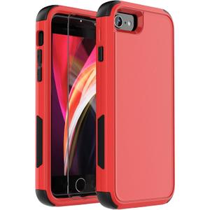 for iPhone SE 2022(3rd Gen)/iPhone SE 2020 (2nd Gen)/iPhone 7 Case/iPhone 8 Case with Screen Protector 3 in 1 Heavy Duty Shockproof Shock-Resistant Case for iPhone 7/8/SE 4.7 inch (RedBlack)
