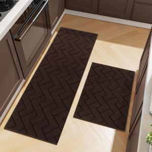 hicorfe Kitchen Rugs and Mats Sets,2 Pieces Super Absorbent Polypropylene Non-Slip Rug, Soft Comfort Floor Mat, Washable for Kitchen, Hallway, Office, Sink, Laundry(24" x 35"+24" x 71",Coffee)