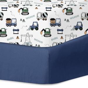 Little Grape Land Pack and Play Sheets Mini Crib Sheets Soft Breathable Pack N Play Sheets, Playard Fitted Sheet 2 Pack Stretchy Fits 38"x26" Playard Mattress, Navy Trucks