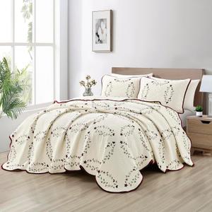 Sunshine Nicole Embroidery Quilt Set, Cotton Material and Filling, with Tranditional Embroidery Patten, 3 Pieces King Set, Prewashed