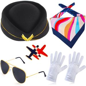 Beelittle Women's Stewardess Costume Accessories Flight Attendant Hat with Air Hostess Cosplay Costume Accessories (Black)