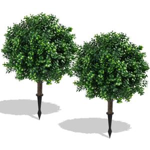 24" High, 14" Diameter Artificial Boxwood Topiary Ball - Set of 2 with Stakes UV-Resistant & No Maintenance Faux Shrubs Trees for Outdoor Decor, 2ft Fake Plants That Look Real