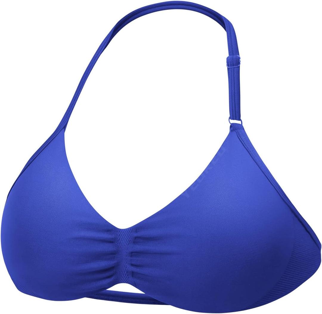 YEOREO SoftHue Impact Strappy Halter Bra for Sports Women Workout Padded Gym Yoga Bra (Blue, M)