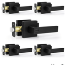 Estmoon 5 Pack Matte Black Door Handles Interior Door Knobs, Keyless Privacy Bedroom Door Lock, Heavy Duty Zinc Alloy Home Improvement Door Leverset for Bedrooms Bathrooms