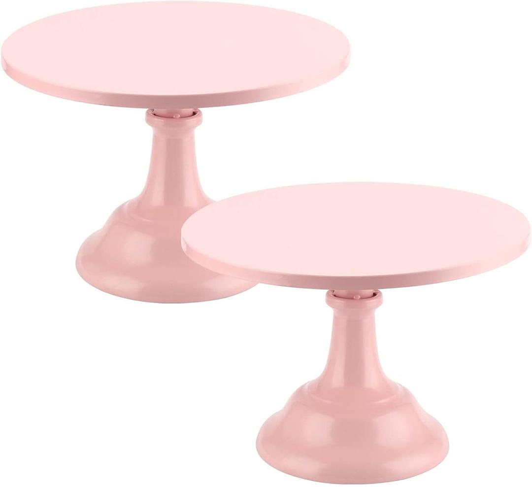 2 Pack Pink Cake Stand, 10 Inch Adjustable Height Cake Stand Pink Round Metal Cupcake Stand for Home, Birthday, Party and Wedding