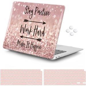 iCasso Compatible with MacBook Air 13 Inch Case 2022,2021-2018 Release A2337 M1/ A1932/A2179 with Retina Display Touch ID, Glitter Hard Shell Case with Keyboard Cover for MacBook Air 13.3 -Pink