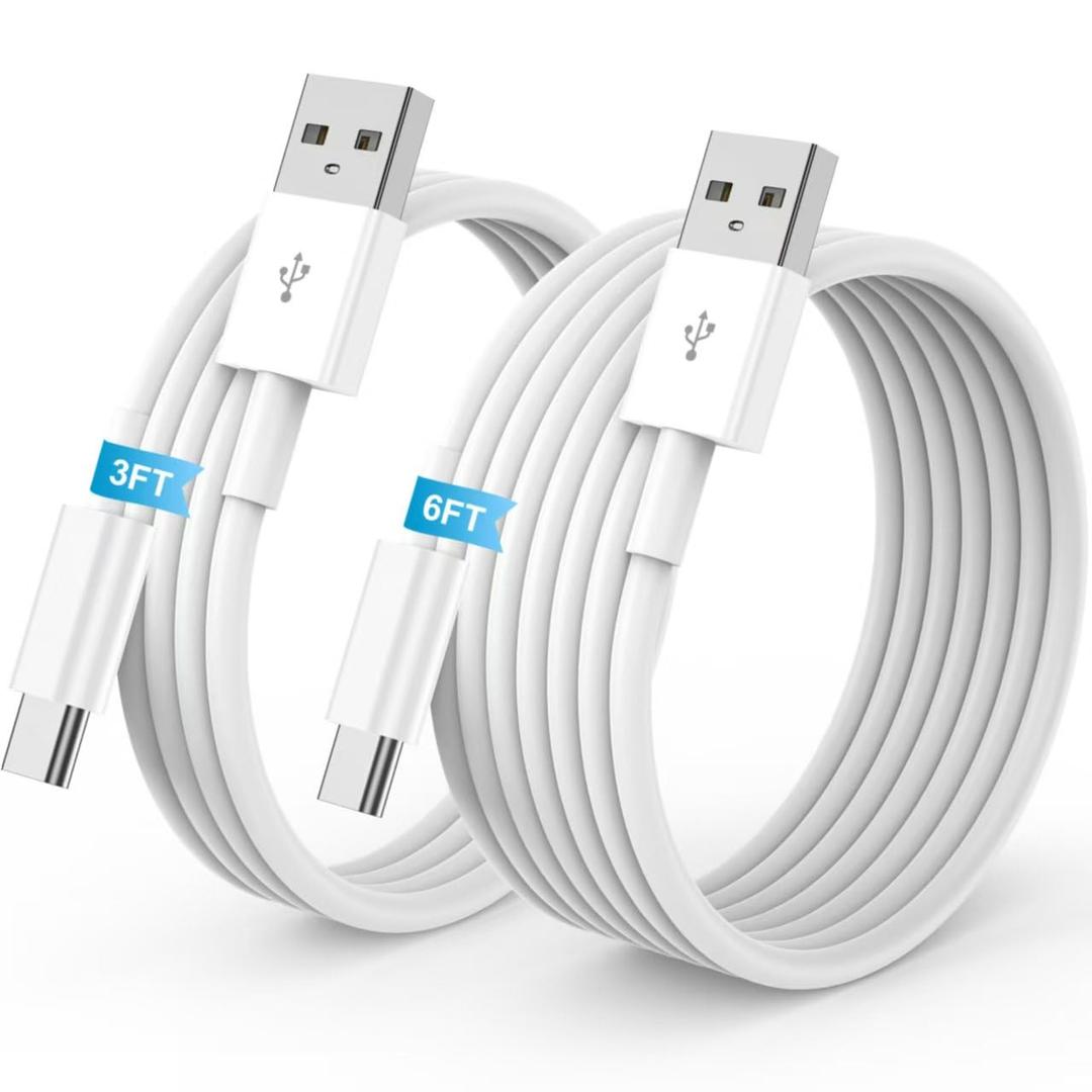 USB to USB-C Cable, 2-Pack [3FT+6FT] Car Carplay Charging for iPhone 17 Charger Cord, for Apple 17 Air/16/15/Pro/Pro Max/Plus USB A to Type C Cable, for iPad Pro 12.9/11, Air 5th/4th Gen (White)