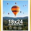 JCJMY 18x24 Picture Frame with 16x20 Mat, Display Photo 16x20 with Mat or 18 x 24 Without Mat, Wall Hanging Large 18 by 24 Poster Frame with Plexiglass, Gold