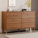 Chrangmay 6 Drawer Dresser,47" Wide Mid Century Chest of Drawers,Wooden Bedroom Drawer Dresser with 6 Storage Drawers for Bedroom,Living Room,with Anti-Tipping Device,Walnut.HT