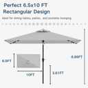 6.5 x 10ft Rectangular Patio Umbrella with Solar Lights, 16 LED Lighted Market Umbrella with Push-Button Tilt and Crank, 6 Sturdy Iron Ribs for Garden, Deck, Pool, Light Gray