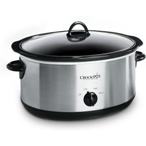 Crock-Pot 7-Quart Manual Slow Cooker, Family Size Serves 8+ People & Fits 6-lb Roast, Removable Stoneware with Warming Setting, Dishwasher Safe for Easy Cleanup, Stainless Steel