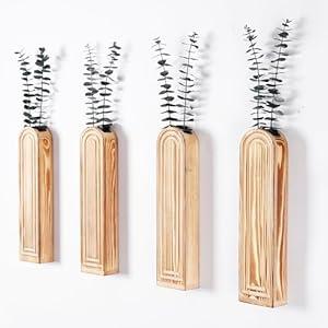 Wall Planters for Indoor Plants, Set of 4 Modern Farmhouse Wood Wall Decor for Indoor Plants, Hanging Planter for Living Room, Bathroom Wall Decor, Dried Flowers and Faux Greenery