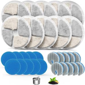 Stainless Steel Cat Water Fountain Filters, 10 Pack Replacement Filters Fit for Round 2L/67oz Automatic Pet Fountain, Filter with Triple Filtration System (10+10+10)