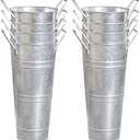 YEENAASY Galvanized Metal Bucket Vases Set of 8, 9 Inch Farmhouse French Flower Buckets Pots with Handles, Rustic Decorative Metal Holder Flower Vase for Home Wedding Table Centerpiece Decor (Silver)