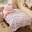 Joiedomi Twin Comforter Set White, 2 Pieces Floral Twin Bedding Set with 1 Soft Reversible Flower Comforter and 1 Pillow Sham, Bed in a Bag for All Seasons