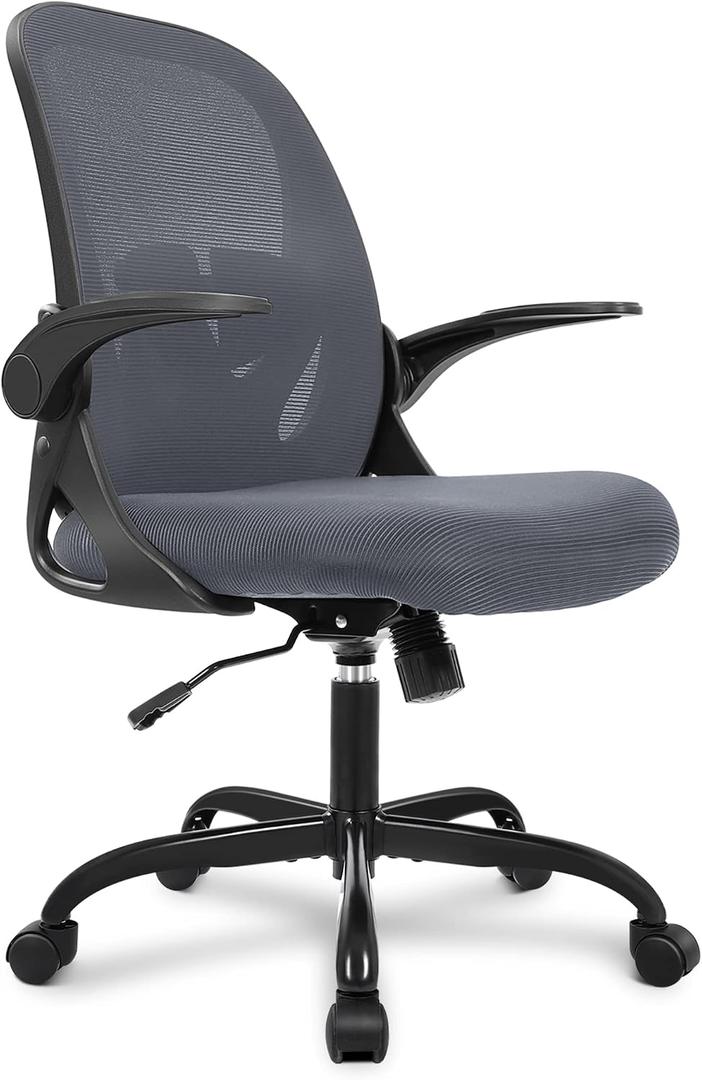 Primy Office Chair Ergonomic Desk Chair with Adjustable Lumbar Support and Height, Swivel Breathable Desk Mesh Computer Chair with Flip up Armrests for Conference RoomDark Gray