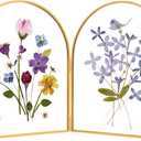 Double Glass Frame for Pressed Flowers Handmade, Pressed Flower Frame, Hinged Tabletop Brass Photo Frames, Dried Flower Display Folding Picture Frame for Home, ArcShaped, Gold, 810 Inches (8L" x 10W")