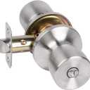HOSOM Privacy Door Knob with Lock, Interior Door Knob for Bedroom and Bathroom, Keyless Doorknob with Round Ball, Satin Nickel Door Knob Lock, Interior Door Handle (1 Pack)