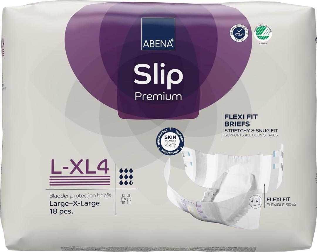 Abena Slip Flexi-Fit Premium Incontinence Briefs, Level 4, (Medium to Extra Large), Large/Extra Large, 18 Count