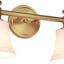 Gold Bathroom Vanity Light Fixtures, Traditional Aged Brass 2 Lights Wall Sconce Lighting with Opal Glass Shade, Porch Wall Mount Light Fixture for Bathroom, Mirror Cabinets Hallway Stairs