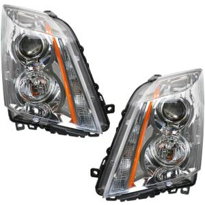 TRQ 1 Piece Headlight Assembly Set Chrome Bezel Driver & Passenger Side Compatible with Cadillac CTS 2008-2013 Cadillac CTS Wagon Coupe 2014 GM2502309 GM2503309 25897357 25897358