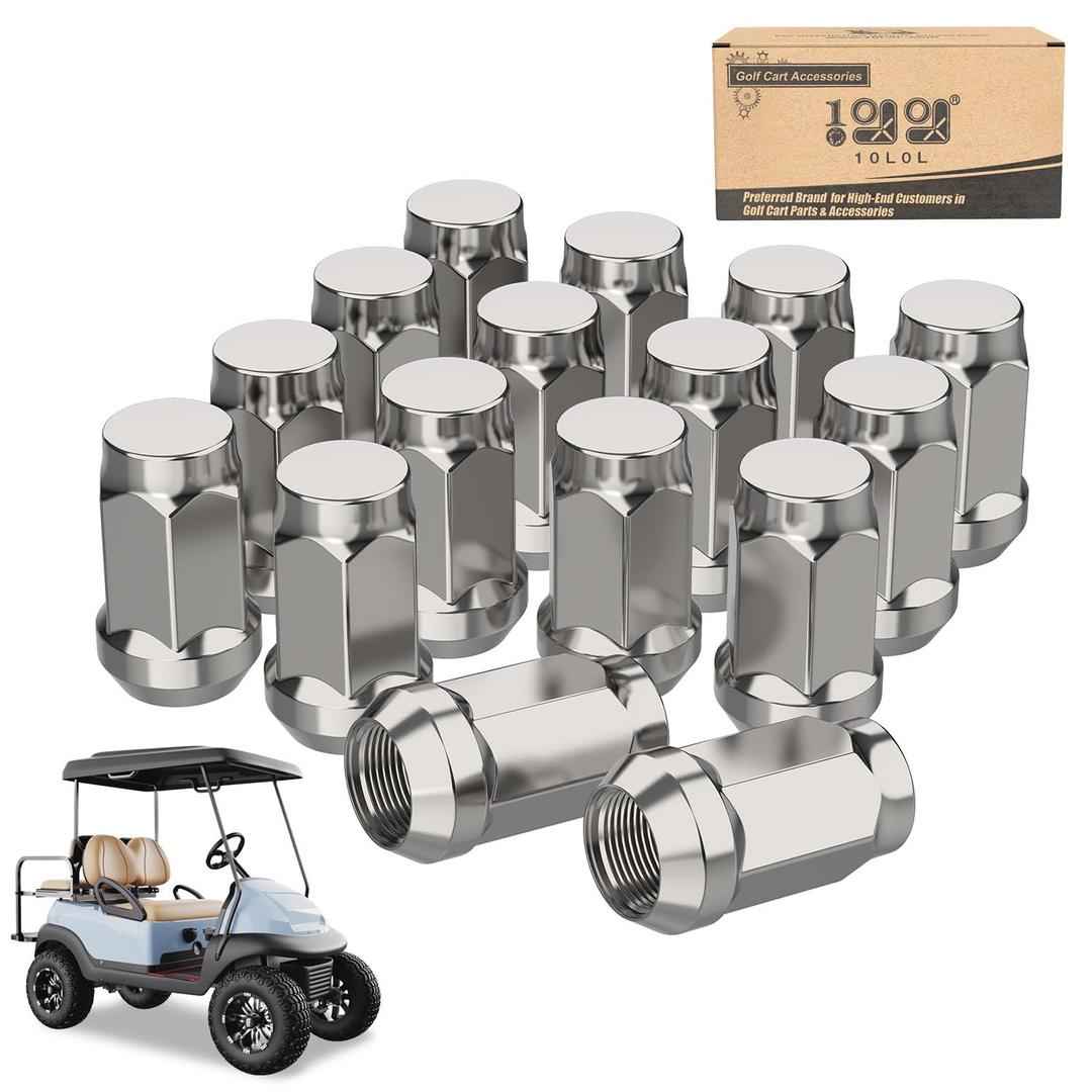 10L0L Golf Cart Wheel Lug Nuts for EZGO & Club Car, 1/2"-20 Size Chrome 16 PCS