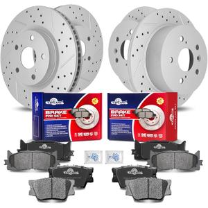 Front & Rear Drilled Slotted Rotors and Ceramic Disc Brake Pads Kit for Toyota Camry 2012-2017/ Avalon 2013-2018, for for Lexus Es350 Es300h 2013 2014 2015 2016 2017 2018