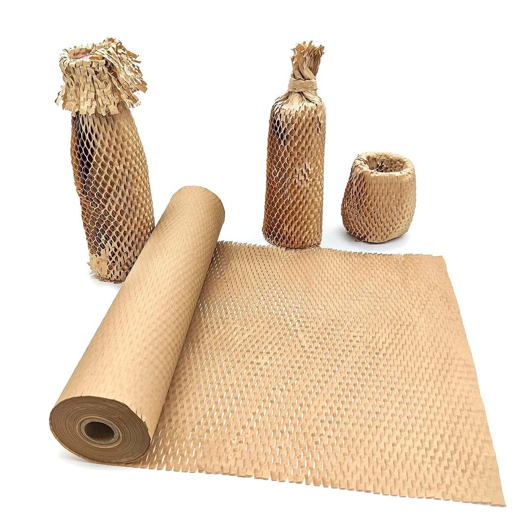 Honeycomb Packing Paper, 15" x 131' Packing Paper Substitute Alternative for Bubble Cushioning Wrap for Moving Shipping Packaging, Recyclable Moving Supplies Bubble Packing Wrap Protective Roll (Khaki)