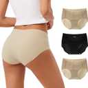 INNERSY Women's Seamless No Show Hipster Panties Invisible Light Underwear 3-Pack (Large, Black/Nude)