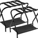 Heybly Luggage Rack for Guest Room, Pack of 2, Steel Folding Suitcase Stand with Storage Shelf for Bedroom, Hotel, Foldable Steel Frame, Guest Room 26.2" L x 14.4" W x 20.5" H, Black HLR004B2