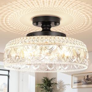 SunRider Semi Flush Mount Ceiling Light Fixture, Modern 3-Light Globe Glass Ceiling Light, Black Vintage Pendant Lamp for Kitchen Hallway Entryway, Bulbs Not Included