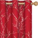 Deconovo Christmas Red Curtains, Blackout Drapes, Soundproof Curtain, Silver Print, 42 x 63 Inch Long, 2 Panels, Machine Washable Window Panel for Living Room Bedroom Festival Party Decoration Kitchen (Red/Tree Branch)