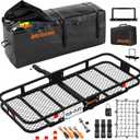 Mockins Folding Luggage Rack for SUV Car Truck ATV & More | 500 lb. Capacity Steel Trailer Hitch Cargo Carrier 60"x20"x6" w/ 16 Cu Ft Waterproof Cargo Bag for Hitch Carrier & Cargo Trailer Accessories