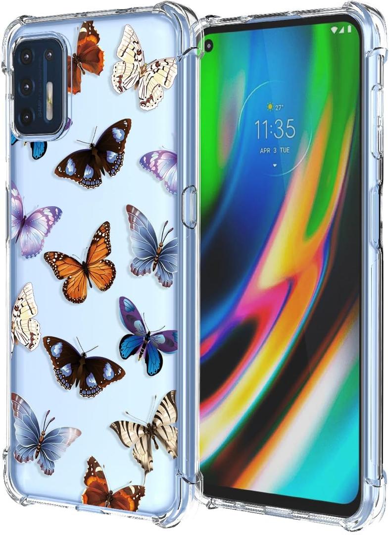 Case for Moto G Stylus 4G 2021 Floral Transparent Soft TPU Phone Case Air Cushion Shockproof Bumper Protective Phone Cover for Motorola G Stylus 4G 2021,Color Butterfly
