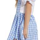 Kids Girls Wizard Costume Fancy Dress Plaid Print Puff Sleeves Gingham Dress (7-8 Years)