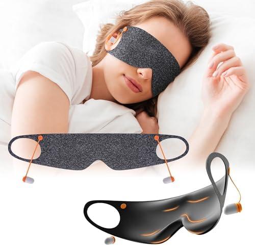 SET OF 2, FRESHME 3D Eye Mask with Ear Loop - Lash Extensions Blackout Blindfold Glasses Sleep Mask with Removable Ears Plugs for Sleeping Noise Cancelling Travel Airplane, Eye Cover for Women Men Side Sleeper