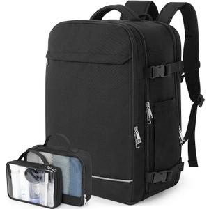 Personal Item Backpack, 40L Large Travel Backpack for Women Men, Waterproof Carry on Backpack for College, Business, Work (Black)