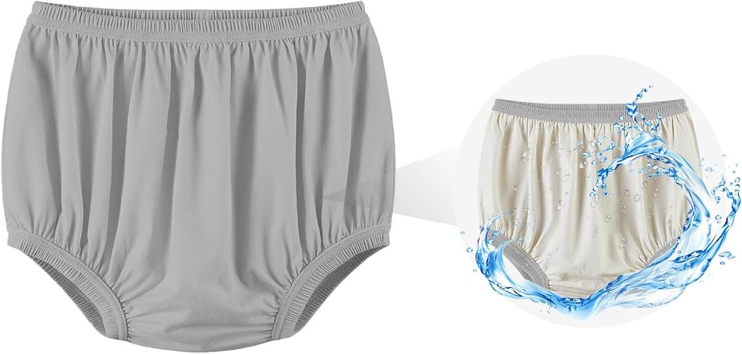 Adult Diaper Cover for Incontinence Noiseless Leak-Protection Underwear Plastic Pants Over Diapers Waterproof Rubber Pants (Gray, 2XL(Men Size))