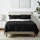 Amazon Basics 3-Piece Micromink Sherpa Bedding Set, Ultra-Soft, Warm All Season Comforter, Full/Queen, Black, Reversible