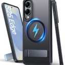 for Samsung Galaxy S25 Edge Case, Compatible with MagSafe & Built-in Stand, Military Grade Drop Tested Matte Rugged Shockproof Translucent Phone Cover Case for S25 Edge 6.7" 2025, Black