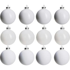 White Glass Christmas Ornaments for Tree, Matte, Shiny, Clear Ball Ornaments, 12 Pcs Ivory Xmas Balls for Home Decoration, Thanksgiving, Party, DIY Gift (Set of 12-2.36inch)